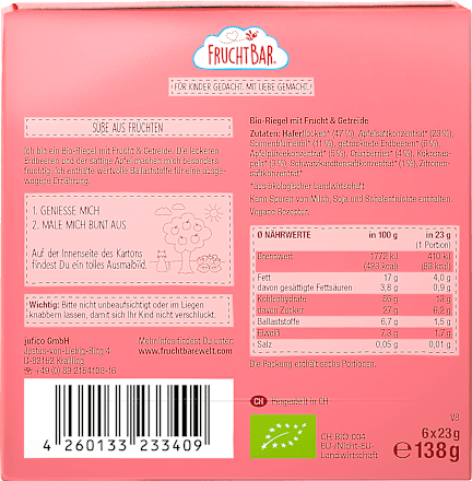 Fruchtriegel Erdbeere, Apfel, Hafer ab 3 Jahren (6x23 g), 138 g