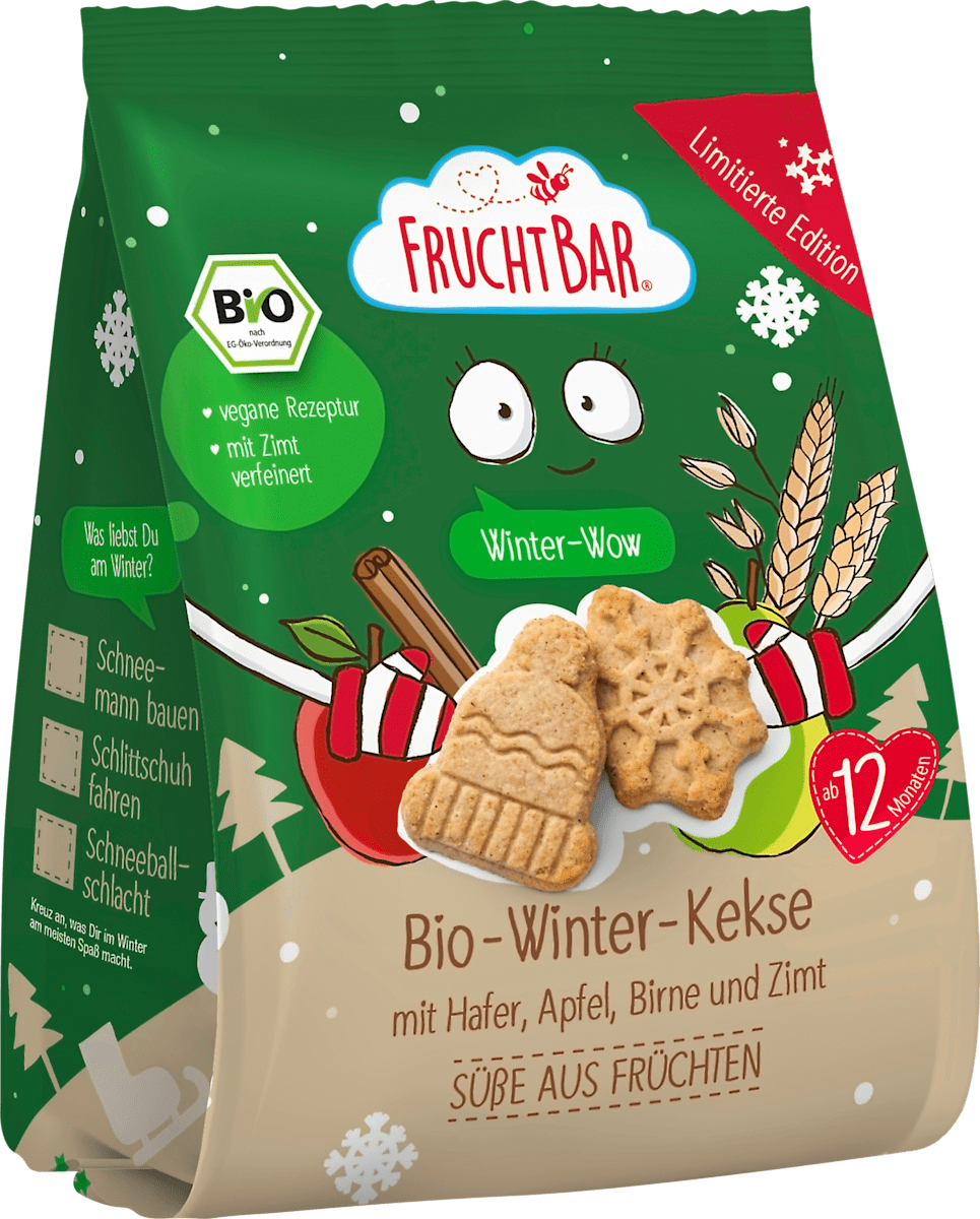 FruchtBar Kinderkekse Winter mit Hafer, Apfel, Birne & Zimt ab 12 Monaten, 100 g