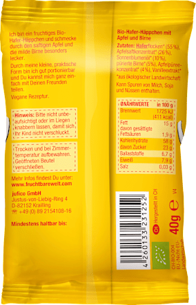 Kindersnack Hafer-Häppchen, Apfel, Birne, Hafer ab 12 Monaten, 40 g