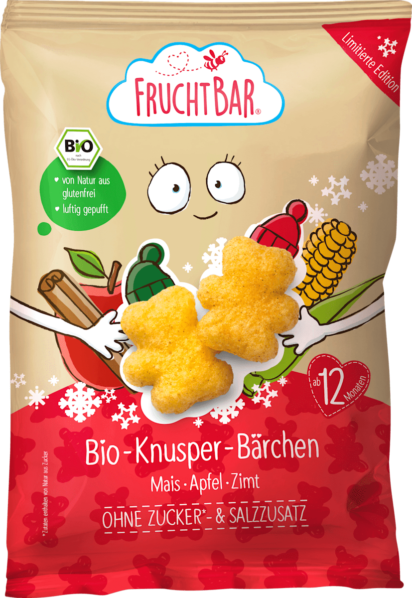 FruchtBar Kindersnack Knusper-Bärchen Mais, Apfel & Zimt ab 12 Monaten, 30 g