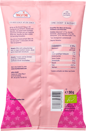 Kindersnack Knusper-Einhörner, Mais, Himbeere, Banane, Rote Bete, ab 12 Monaten, 30 g