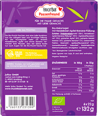 Kindersnack Pausenfreund Frucht-Tasche, Dinkel, Blaubeere, Apfel, Banane ab 3 Jahren (6x22 g), 132 g