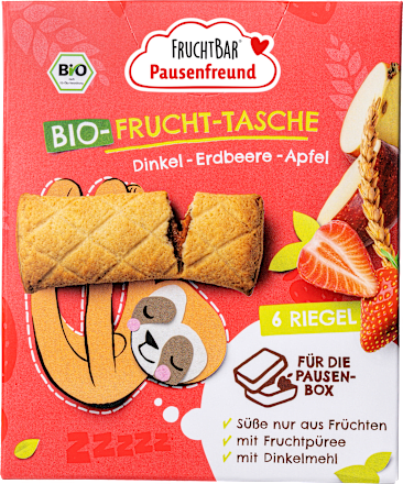 Kindersnack Pausenfreund Frucht-Tasche, Dinkel, Erdbeere, Apfel ab 3 Jahren (6x22 g), 132 g