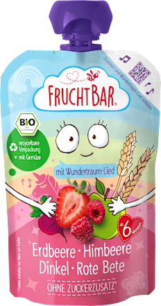 FruchtBar Quetschie Erdbeere, Himbeere, Dinkel & Rote Bete ab dem 6. Monat, 100 g