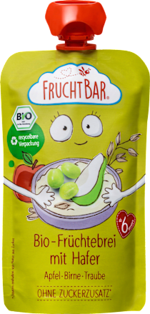 FruchtBar Quetschie Früchtebrei mit Hafer, Apfel, Birne, Traube ab 6 Monaten, 120 g