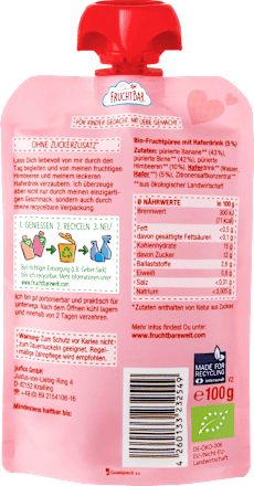 Quetschie Himbeere, Banane, Birne, Haferdrink ab 6 Monaten, 100 g