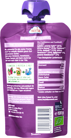 Quetschie Himbeere Heidelbeere Traube Banane Apfel & Hafer ab 6 Monaten, 100 g