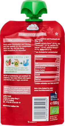 Quetschie "Kleiner Schatz" Erdbeer, Birne, Traube, Hafer, ab dem 6.Monat, 100 g