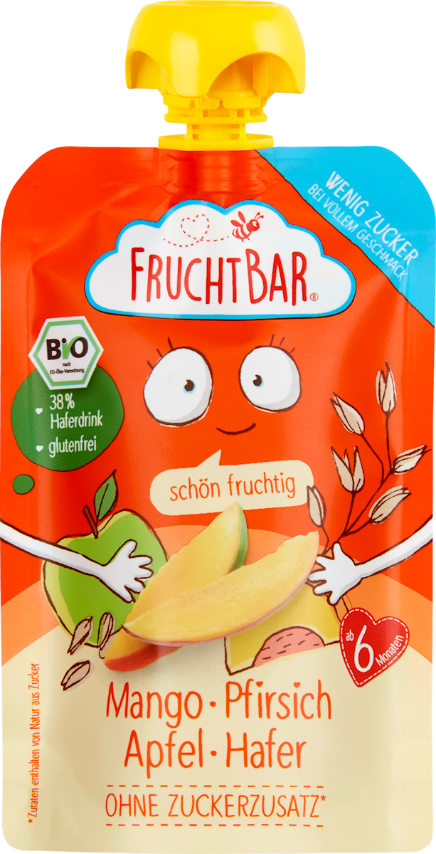 FruchtBar Quetschie Mango, Pfirsich, Apfel & Hafer ab 6 Monaten, 100 g