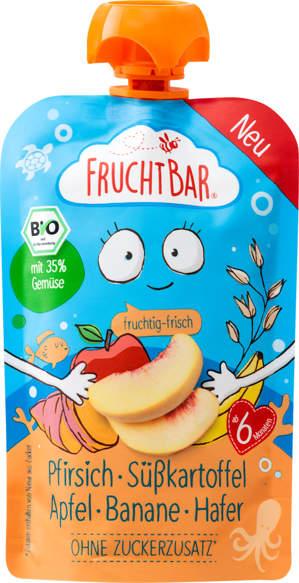 FruchtBar Quetschie Pfirsich, Süßkartoffel, Apfel, Banane & Hafer ab 6 Monaten, 100 g