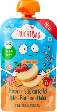 FruchtBar Quetschie Pfirsich, Süßkartoffel, Apfel, Banane & Hafer ab 6 Monaten, 100 g