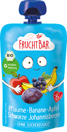 FruchtBar Quetschie Pflaume, Banane, Apfel, Schwarze Johannisbeere, ab 6 Monaten, 100 g