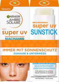 Sonnenfluid Gesicht mit Niacinamid + Sonnenstick Gesicht, super UV, LSF 50+, 1 St Garnier Ambre Solaire