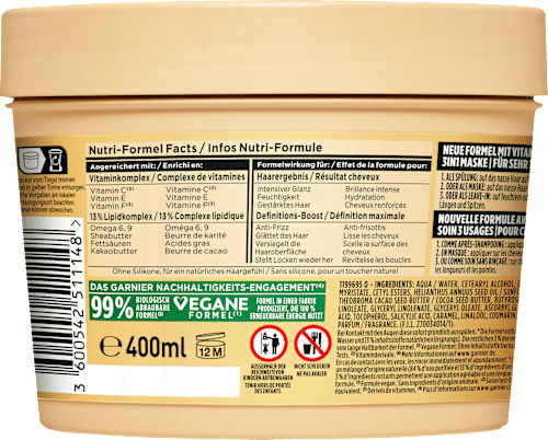 Haarverzorging Cacaoboter Haarvoeding 3-in-1 Masker, 400 ml