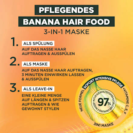 Haarmasker Banana Hair Food 3-in-1, droog haar, 400 ml