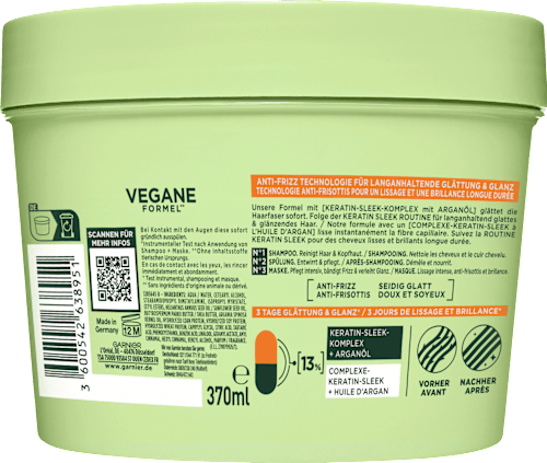 Haarmasker Keratin Sleek, anti-kroesbehandeling, 370 ml