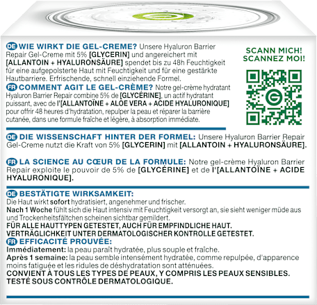 Gezichtscrème Gel Hyaluron Barrière Herstellend, 50 ml