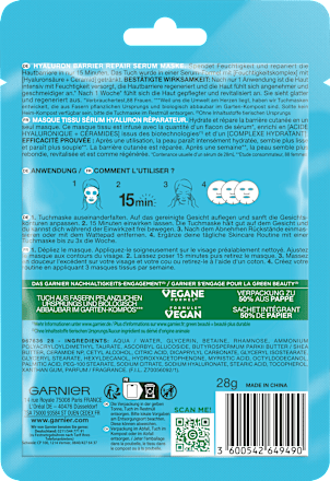 Tuchmaske Serum Hyaluron Barrier Repair, 28 g Garnier Skin Active