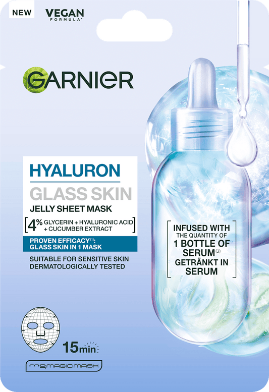 GARNIER SKIN NATURALS Masque en tissu Hyaluron Glass Skin Jelly Sheet Mask, 27 g