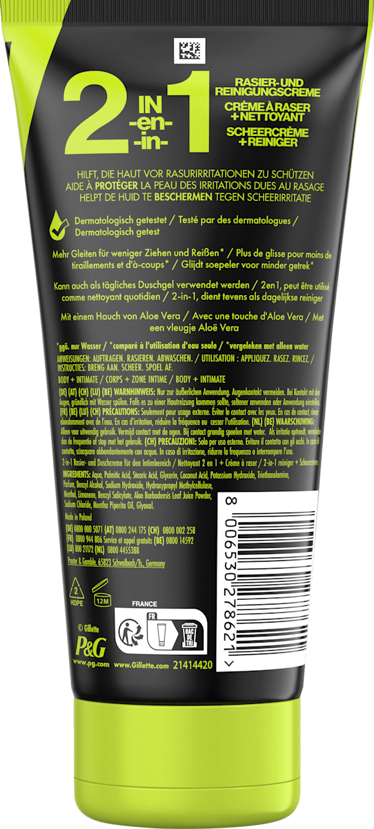 Gillette Rasier- & Reinigungscreme, Labs Body & Intimate, 177 ml