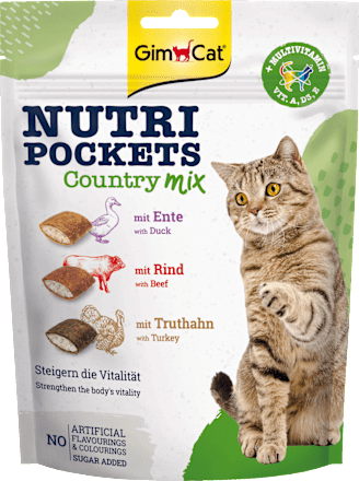 Kattensnacks met eend, rundvlees en kalkoen, Nutri Pockets Country Mix, 150 g