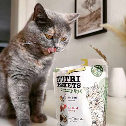 Kattensnacks met eend, rundvlees en kalkoen, Nutri Pockets Country Mix, 150 g