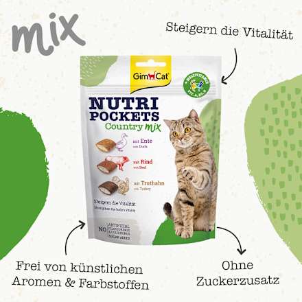 Katzenleckerli mit Ente, Rind & Truthahn, Nutri Pockets Country-Mix, 150 g