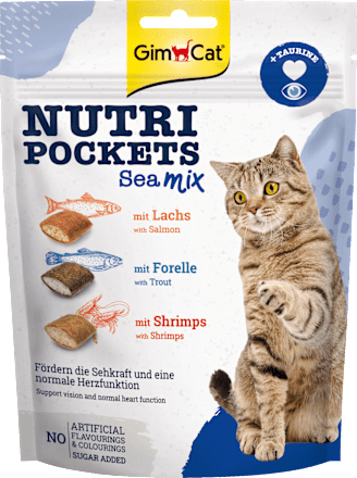 Kattensnacks met zalm, forel en garnalen, Nutri Pockets Sea Mix, 150 g
