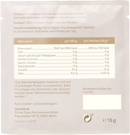 Kollagen Pulver Sachets 10 St à 15 g, 150 g Glow25