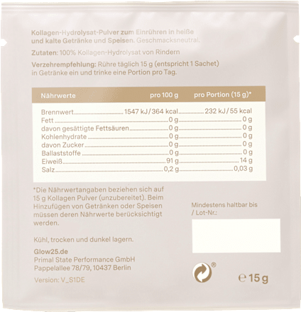 Kollagen Pulver Sachets 10 St à 15 g, 150 g Glow25