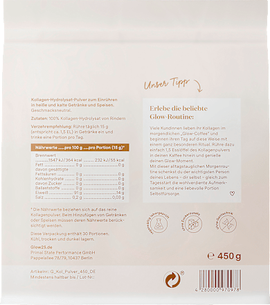 Kollagen Pulver, 450 g Glow25