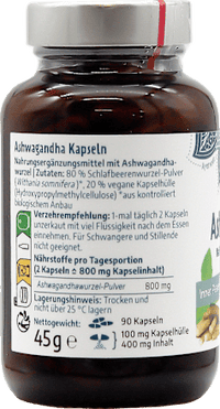 Ashwagandha capsules 90 stuks, 45 g