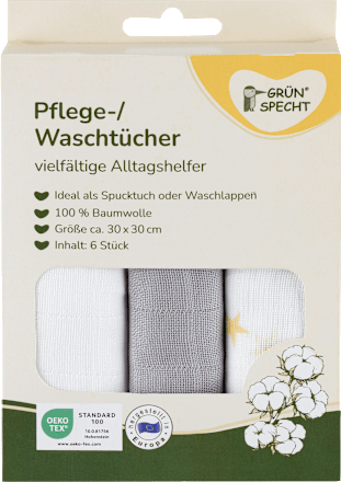 Pflege-/Waschtücher, 30 x 30 cm, weiß/taupe, 6 St
