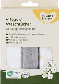 Pflege-/Waschtücher, 30 x 30 cm, weiß/taupe, 6 St