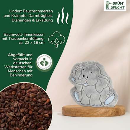 Traubenkern-Kissen Wärmezoo mit Bezug, Elefant, 1 St