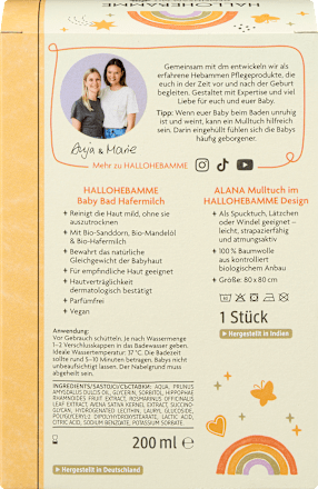 Geschenkset HALLOHEBAMME Babybad Hafermilch + ALANA Mulltuch 2tlg, 1 St