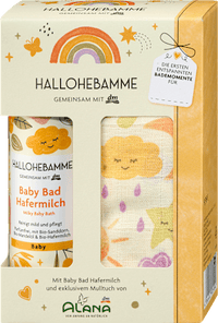 Geschenkset HALLOHEBAMME Babybad Hafermilch + ALANA Mulltuch 2tlg, 1 St