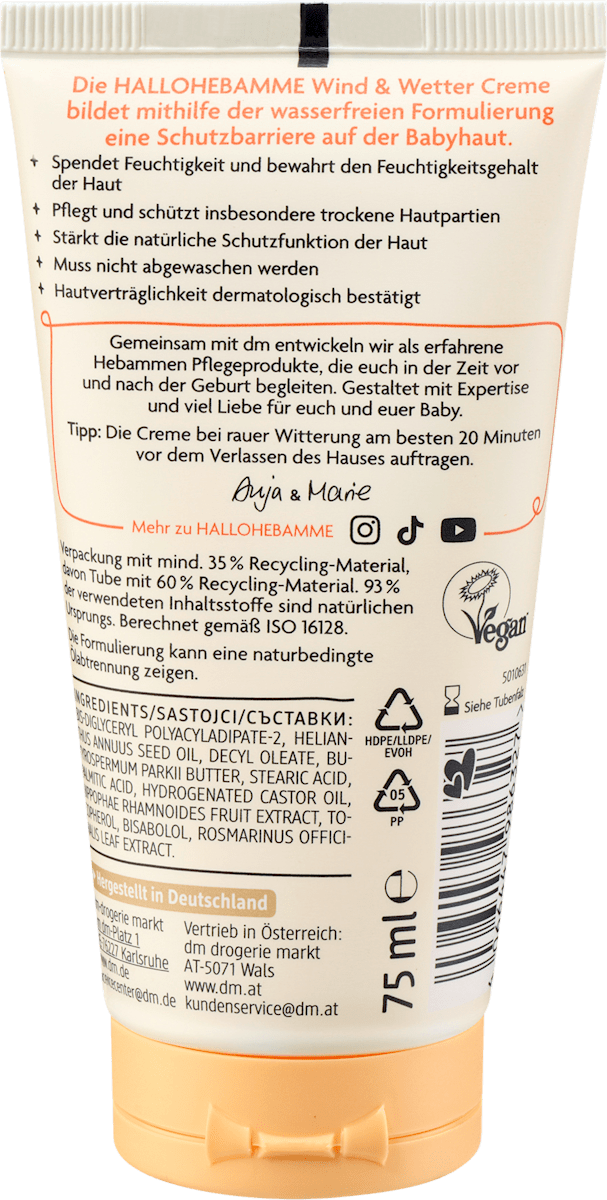 HALLOHEBAMME Wind & Wetter Creme, 75 ml