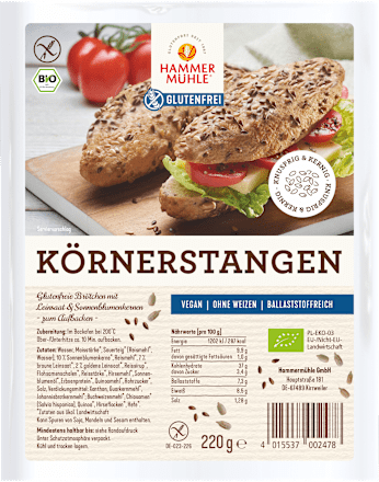 Körnerstangen, glutenfrei (2 Stück), 220 g