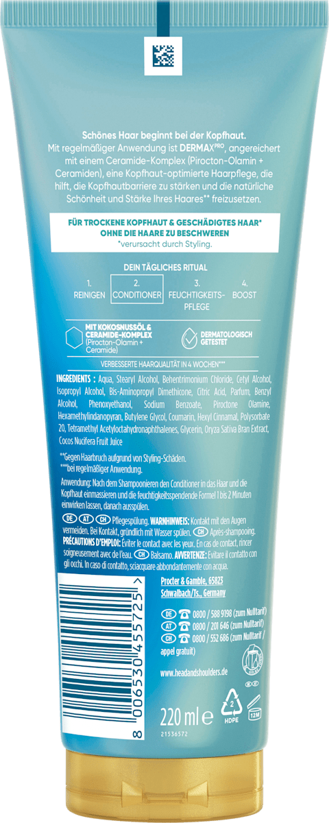 head&shoulders Conditioner Derma x Pro Pflegende Feuchtigkeit, 220 ml