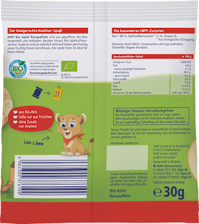 Babysnack Apfel Reiswaffeln, ab dem 8. Monat, 30 g