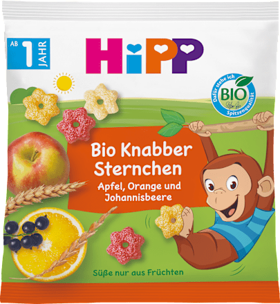 Kindersnack Knabber Sternchen mit Apfel, Orange und Johannisbeere, ab 1 Jahr, 30 g