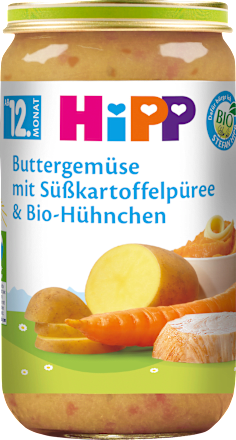 Menü Buttergemüse mit Süßkartoffelpüree & Hühnchen ab dem 12. Monat, 250 g