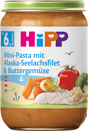 Menü Mini-Pasta mit Alaska-Seelachsfilet & Buttergemüse ab dem 6. Monat, 190 g