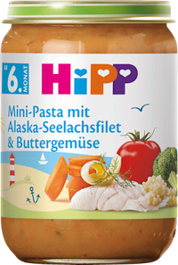 Menü Mini-Pasta mit Alaska-Seelachsfilet & Buttergemüse ab dem 6. Monat, 190 g