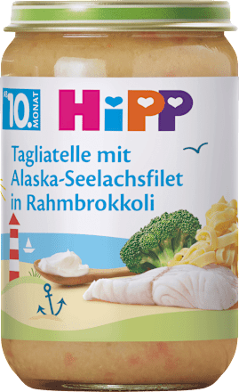 Menü Tagliatelle mit Alaska-Seelachsfilet in Rahmbrokkoli ab dem 10. Monat, 220 g
