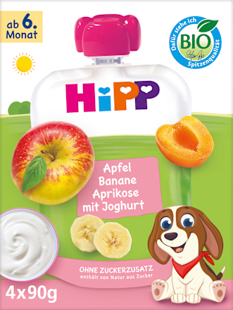 Quetschie Apfel Banane Aprikose mit Joghurt, ab 6. Monat (4x90 g), 360 g
