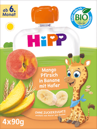 Quetschie Mango, Pfirsich in Banane mit Hafer ab dem 6. Monat (4x90 g), 360 g