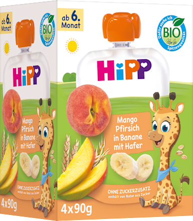 Quetschie Mango, Pfirsich in Banane mit Hafer ab dem 6. Monat (4x90 g), 360 g