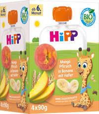 Quetschie Mango, Pfirsich in Banane mit Hafer ab dem 6. Monat (4x90 g), 360 g
